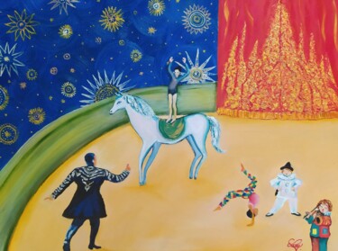 Painting titled "Cirque pour Eline" by Virginie Le Roy, Original Artwork, Oil Mounted on Wood Stretcher frame