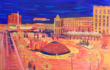 Painting titled "Place Maidan, KIEV" by Virginie Le Roy, Original Artwork, Oil Mounted on Wood Stretcher frame