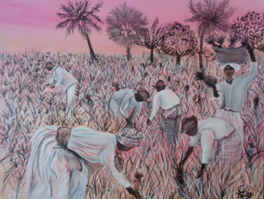 Peinture intitulée "La récolte des anan…" par Virginie Le Roy, Œuvre d'art originale, Huile