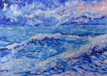 Painting titled "Impression de vagues" by Virginie Le Roy, Original Artwork, Oil