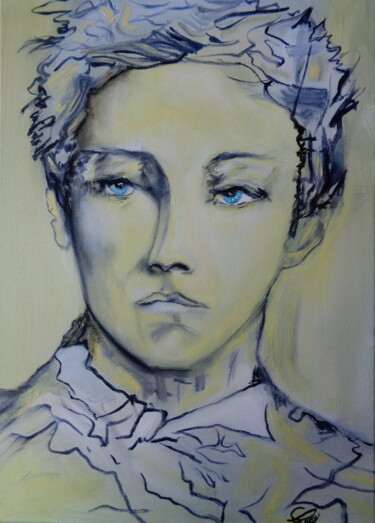 Painting titled "Rimbaud" by Virginie Le Roy, Original Artwork, Oil Mounted on Wood Stretcher frame
