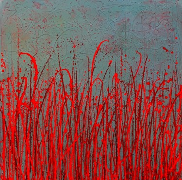 Painting titled "L’herbe rouge" by Virginie Munch, Original Artwork, Acrylic Mounted on Wood Stretcher frame