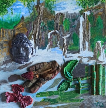 Painting titled "Zen en cascade" by Virginie Queva, Original Artwork, Plaster