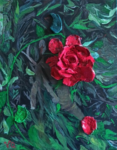 Painting titled "Rose éternelle" by Virginie Queva, Original Artwork, Acrylic