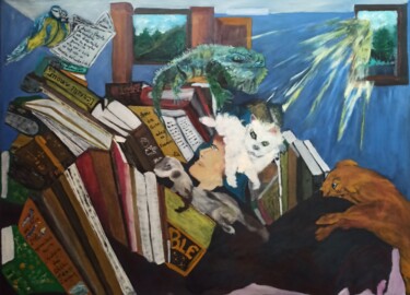 Schilderij getiteld "L'étudiant" door Virginie Queva, Origineel Kunstwerk, Olie