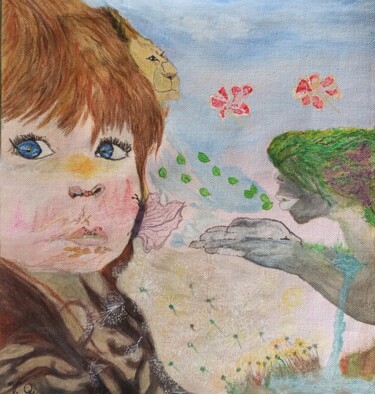 Pittura intitolato "Au travers l'enfant…" da Virginie Queva, Opera d'arte originale, Acrilico