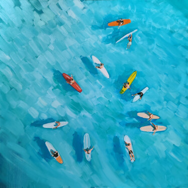Painting titled "Surf en été" by Virginie Schroeder, Original Artwork, Oil