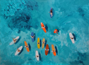 Peinture intitulée "Instant surf" par Virginie Schroeder, Œuvre d'art originale, Huile Monté sur Châssis en bois