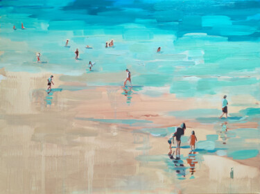 Painting titled "Bord de mer" by Virginie Schroeder, Original Artwork, Oil Mounted on Wood Stretcher frame