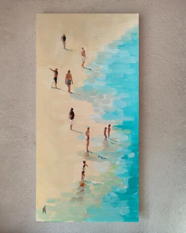 Painting titled "Sur la plage" by Virginie Schroeder, Original Artwork, Oil Mounted on Wood Stretcher frame