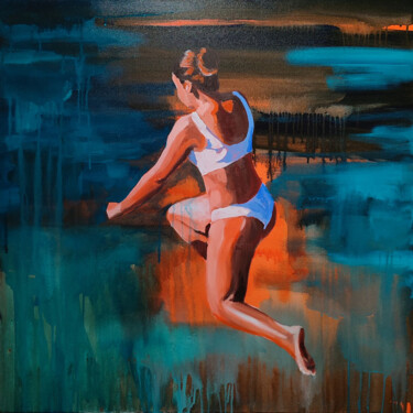 Malerei mit dem Titel "Jump" von Virginie Schroeder, Original-Kunstwerk, Acryl Auf Keilrahmen aus Holz montiert