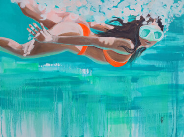 제목이 "Diver sister"인 미술작품 Virginie Schroeder로, 원작, 기름 나무 들것 프레임에 장착됨