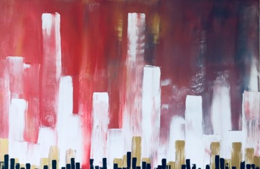 Schilderij getiteld "Sunset over the city" door Virginie Seguier, Origineel Kunstwerk, Acryl