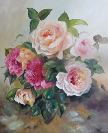 Peinture intitulée "Les roses de printe…" par Virginie Stefani, Œuvre d'art originale