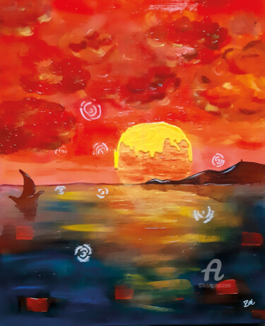 Painting titled "Soleil levant" by Virginie Vals, Original Artwork, Acrylic