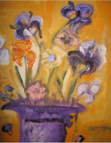 Peinture intitulée "fleurs dans un chap…" par Virginica Bobolocu, Œuvre d'art originale