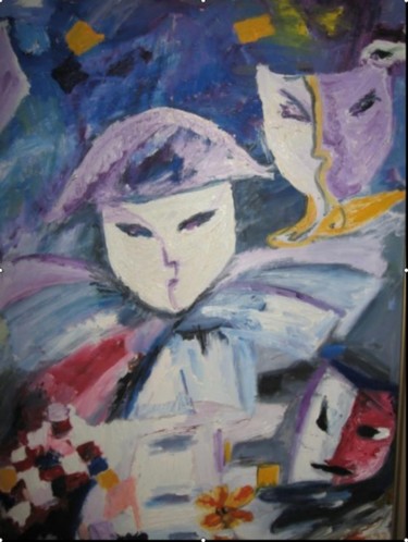Peinture intitulée "Masques de Venise" par Virginica Bobolocu, Œuvre d'art originale, Huile