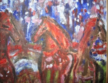 Peinture intitulée "Chevaux; l'aube" par Virginica Bobolocu, Œuvre d'art originale, Huile