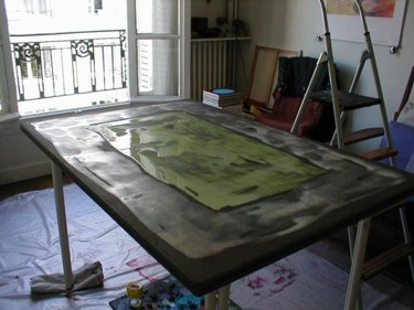 Painting titled "Table verte" by Virginie Gallé, Original Artwork