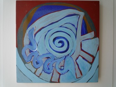 Painting titled "Territoire Bleu S" by Virginie Gallé, Original Artwork, Oil