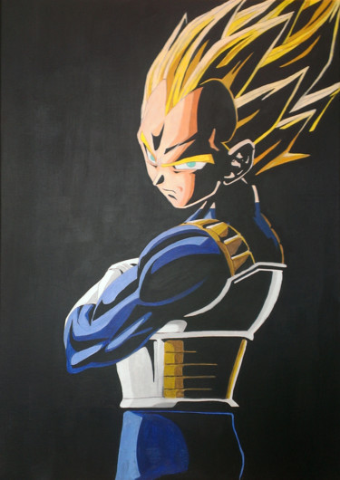 Painting titled "Vegeta super saiyan" by Virginie Lepelletier, Original Artwork, Acrylic