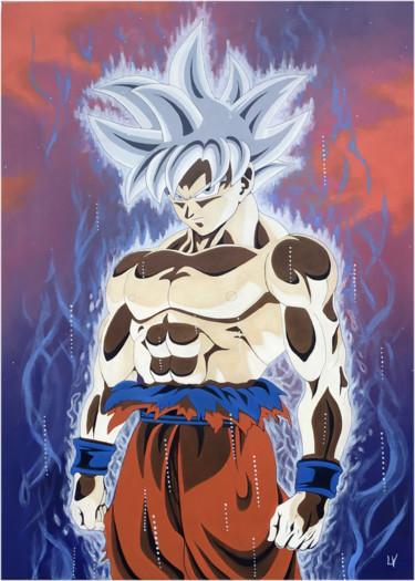 Painting titled "Goku Ulltra Instinc…" by Virginie Lepelletier, Original Artwork, Acrylic Mounted on Wood Stretcher frame