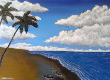 Painting titled "La plage isolée" by Virginie Lepelletier, Original Artwork, Acrylic Mounted on Wood Stretcher frame