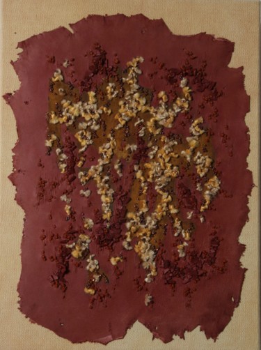 Sztuka tkaniny zatytułowany „Traces de rouille” autorstwa Virginie Parrot, Oryginalna praca, Haft Zamontowany na Drewniana r…