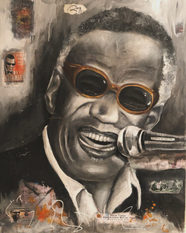 Schilderij getiteld "Ray Charles" door Virginie Px, Origineel Kunstwerk, Olie