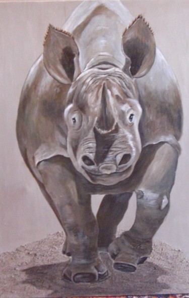 Schilderij getiteld "Le rhino" door Virginie Px, Origineel Kunstwerk, Olie