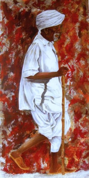 Peinture intitulée "Le vieil Indien" par Virginie Px, Œuvre d'art originale, Huile