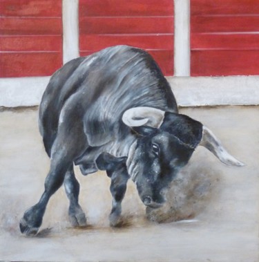 Painting titled "Taureau  dans l'arè…" by Virginie Px, Original Artwork