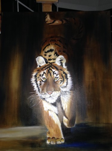 Painting titled "Le Tigre" by Virginie Px, Original Artwork, Oil
