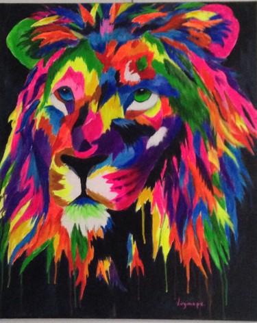 Peinture intitulée "portrait de lion" par Virginie Px, Œuvre d'art originale
