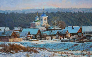 Malerei mit dem Titel ""Уральское село"" von Aleksandr Samokhvalov, Original-Kunstwerk, Öl