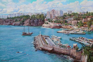 Painting titled ""Гавань Калеичи в А…" by Aleksandr Samokhvalov, Original Artwork, Oil