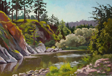 Картина под названием ""Река Реж"" - Александр Самохвалов, Подлинное произведение искусства, Масло