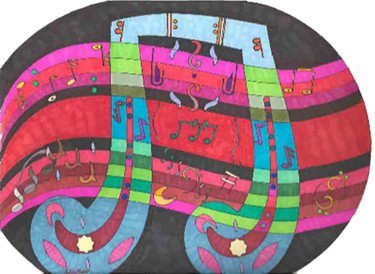 Tekening getiteld "Musicality" door Sara Lamothe (Savant Artist), Origineel Kunstwerk, Marker
