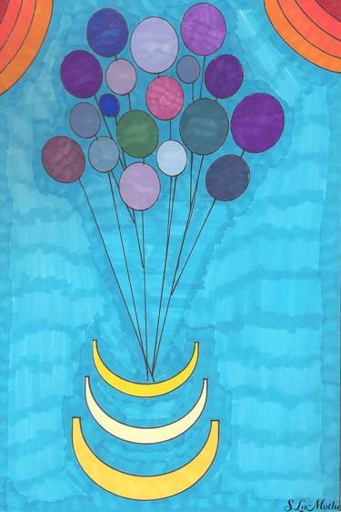 Dessin intitulée "Balloon Dreams" par Sara Lamothe (Savant Artist), Œuvre d'art originale, Marqueur