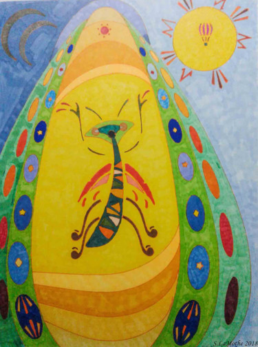 Disegno intitolato "Mantis" da Sara Lamothe (Savant Artist), Opera d'arte originale, Pennarello