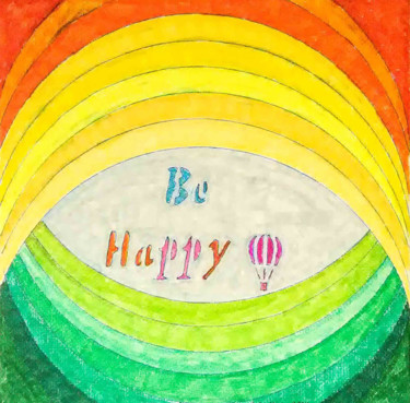 Рисунок под названием "Be Happy" - Sara Lamothe (Savant Artist), Подлинное произведение искусства, Маркер