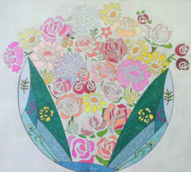 Desenho intitulada "Petal Pallette" por Sara Lamothe (Savant Artist), Obras de arte originais, Marcador