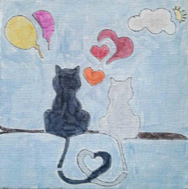 Drawing titled "Cozy Cats" by Sara Lamothe (Savant Artist), Original Artwork, Marker