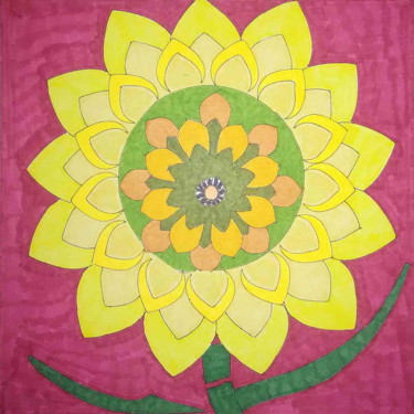 Disegno intitolato "Flower of My Sun" da Sara Lamothe (Savant Artist), Opera d'arte originale, Pennarello