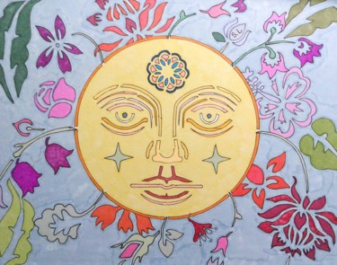 Zeichnungen mit dem Titel "SunFlower" von Sara Lamothe (Savant Artist), Original-Kunstwerk, Marker