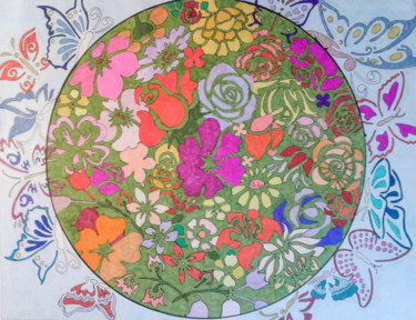 Dessin intitulée "FloraFly" par Sara Lamothe (Savant Artist), Œuvre d'art originale, Marqueur