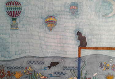 Tekening getiteld "Cat Fish" door Sara Lamothe (Savant Artist), Origineel Kunstwerk, Marker