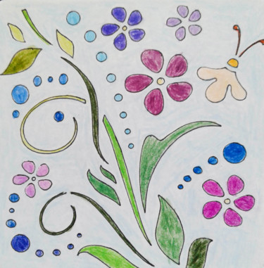 Dessin intitulée "Floral Card 1" par Sara Lamothe (Savant Artist), Œuvre d'art originale, Crayon