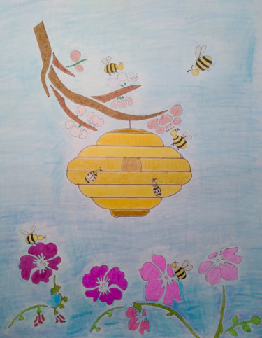 Zeichnungen mit dem Titel "Bees Knees" von Sara Lamothe (Savant Artist), Original-Kunstwerk, Marker