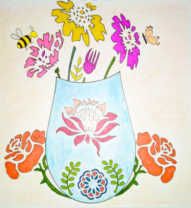 Disegno intitolato "To Bee or To Butter…" da Sara Lamothe (Savant Artist), Opera d'arte originale, Pennarello